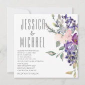 ピンクパープルフローラ結婚植物学 招待状 (正面)