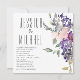 ピンクパープルフローラ結婚植物学 招待状