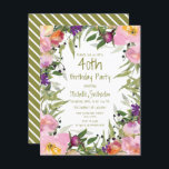 ピンクパープルフローラ葉グリーンバースデー40th カード<br><div class="desc">ピンクと紫の水の色のフローラとセージとオリーブの緑の葉パーティの招待状の白い40歳の誕生日の女性のための。このカードの裏にはオリーブグリーンとホワイトのが付ストライプいている。カスタマイ連絡ズでも、一致する製品を要求するための私たち。</div>