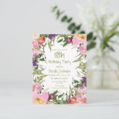 ピンクパープルフローラ葉グリーン誕生日18 カード (スタンド正面)