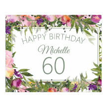 ピンクパープルフローラ葉グリーン誕生日60