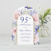 ピンクパープルフローラ金ゴールドアルチ95th誕生日パーティー 招待状 (スタンド正面)