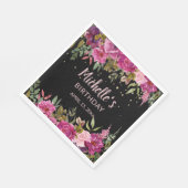 ピンクパープルフローラ金ゴールドグリッターブラック誕生日 スタンダードランチョンナプキン (角)