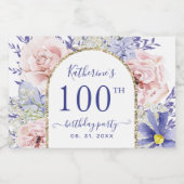 ピンクパープルフローラ100th誕生日パーティー スパークリングワインラベル (シングルラベル)