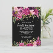 ピンクパープルフローラ18thブラック誕生日 招待状 (スタンド正面)