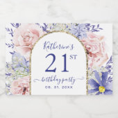 ピンクパープルフローラ21歳の誕生日パーティー スパークリングワインラベル (シングルラベル)