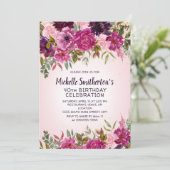 ピンクパープルフローラ40歳の誕生日 招待状 (スタンド正面)
