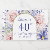 ピンクパープルフローラ40th誕生日パーティー スパークリングワインラベル (シングルラベル)