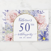 ピンクパープルフローラ50th誕生日パーティー スパークリングワインラベル (シングルラベル)