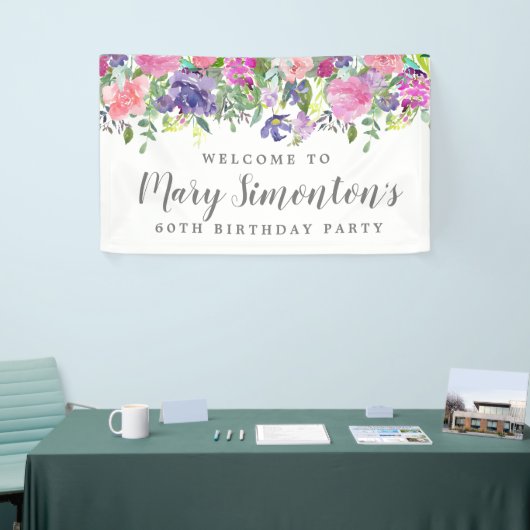 ピンクパープルフローラ60thバースデーパーティーへようこそ 横断幕 (トレードショー)