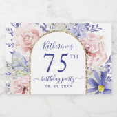 ピンクパープルフローラ75th誕生日パーティー スパークリングワインラベル (シングルラベル)