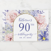 ピンクパープルフローラ90th誕生日パーティー スパークリングワインラベル (シングルラベル)