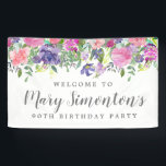 ピンクパープルフローラ90th Birthday Party Welcome 横断幕<br><div class="desc">この90歳の縁ど誕生日の歓迎バナーの上部に沿って緑豊かなフローラは、緑の葉に囲まれた柔らかいピンク、紫、青の花々を特徴としている。ボホ与えのシックモダンな雰囲気だ。誕生日のお祝いの名前は書スクリプトフォントで。すべての文字を編集できる。この90thバースデーウェルカムバナーは、90th誕生日フェスティバルフローラコレクションの一部である。このページにリンクが表示されるはずです。おもし願い連絡だ。</div>