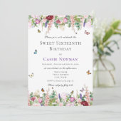 ピンクパープルフローラ&バタフライ |第16誕生日 招待状 (スタンド正面)