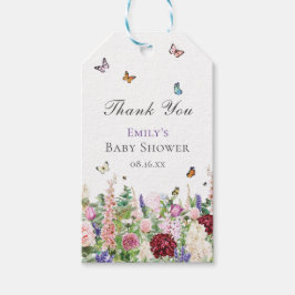 ピンクパープルフローラ&蝶の水色 ギフトタグ