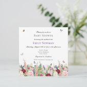 ピンクパープルフローラ&蝶 |赤ちゃんシャワー 招待状 (スタンド正面)