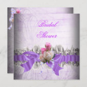 ピンクパープルブライダルシャワーホワイトレースガーター 招待状 (正面/裏面)