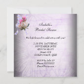 ピンクパープルブライダルシャワーホワイトレースガーター 招待状 (裏面)