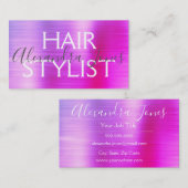 ピンクパープルブラシ仕上げメタル美容師 名刺 (正面/裏面)