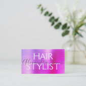 ピンクパープルブラシ仕上げメタル美容師 名刺 (スタンド正面)