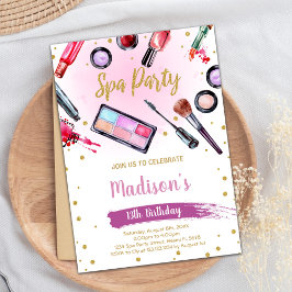 ピンクパープルブラックグリッタースパ誕生日招待状 招待状