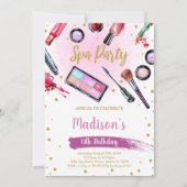 ピンクパープルブラックグリッタースパ誕生日招待状 招待状 (正面)