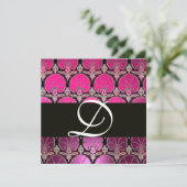 ピンクパープルブラックダマスクカーネーションズモノグラム 招待状 (スタンド正面)