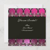 ピンクパープルブラックダマスクカーネーションズモノグラム 招待状 (裏面)