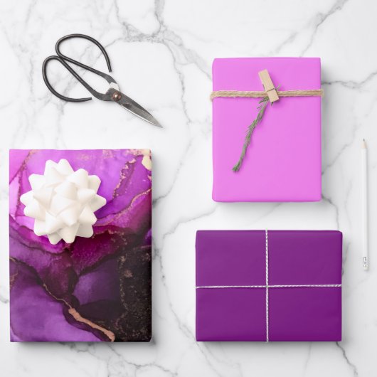 ピンクパープルブラックラッピング紙シート ラッピングペーパーシート (正面)