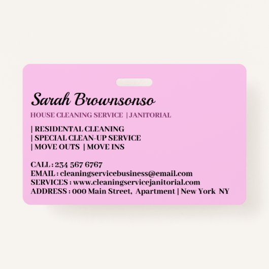 ピンクパープルブルーの守衛室カートゥーンハウスクリーニング バッジ (裏面)