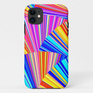 ピンクパープルブルーイエローのグラフィックパターン iPhone 11 ケース