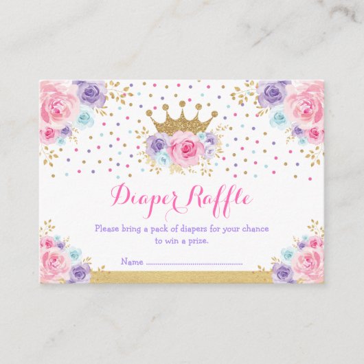 ピンクパープルブルークラウンプリンセスおむつラッフル エンクロージャーカード (正面)