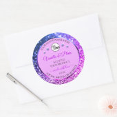 ピンクパープルブルーグラデーショングリッターロゴ製品ラベル ラウンドシール (封筒)