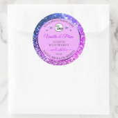 ピンクパープルブルーグラデーショングリッターロゴ製品ラベル ラウンドシール (バッグ)