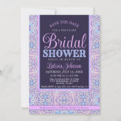ピンクパープルブルーグラマーブライダルシャワー 招待状 (正面)