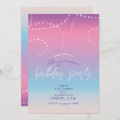 ピンクパープルブルーグラムバースデーパーティ招待状 招待状 (正面/裏面)