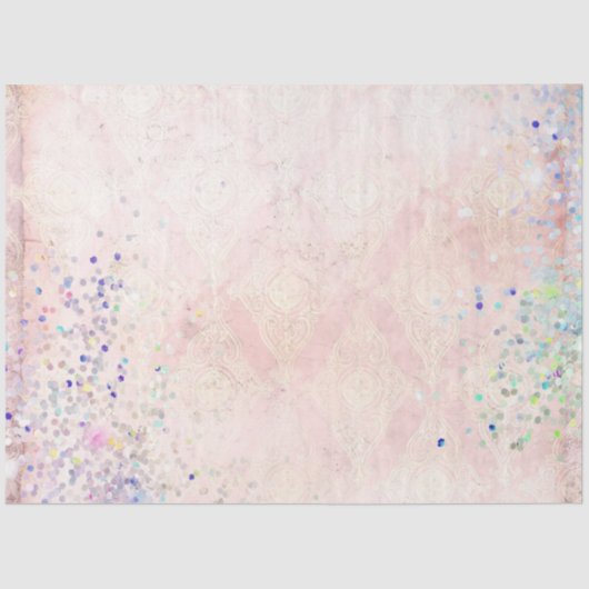 ピンクパープルブルーグリッターアンティークヴィンテージデカップージ 薄葉紙 (正面)
