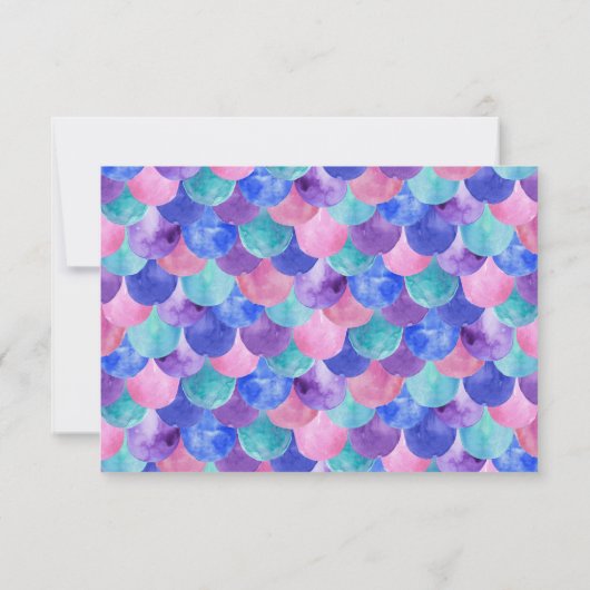 ピンクパープルブルーティール（緑がかった色）ウォーターカラーマーメイドはかりで測 セーブザデート (裏面)