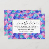 ピンクパープルブルーティール(緑がかった色)ウォーターカラーマーメイドはかりで測 セーブザデート (正面/裏面)