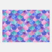 ピンクパープルブルーティール(緑がかった色)ウォーターカラーマーメイドはかりで測 ラッピングペーパーシート (正面2)