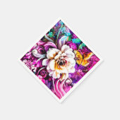 ピンクパープルブルーティール（緑がかった色）ホワイトガーデンフラワーズファンタジー スタンダードカクテルナプキン (角)