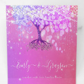 ピンクパープルブルーハートリーフツ結婚リー 三つ折り招待状 (内部最初)