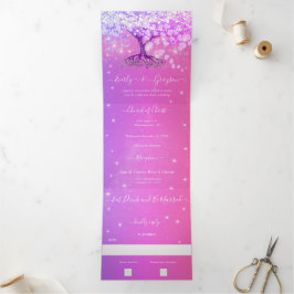 ピンクパープルブルーハートリーフツ結婚リー 三つ折り招待状