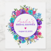 ピンクパープルブルーフラワーブライダルシャワー ワインラベル (シングルラベル)