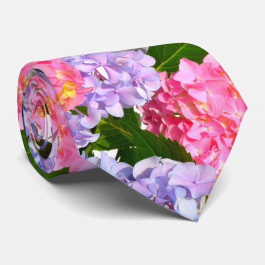 ピンクパープルブルーフローラあじさいブーケ ネクタイ (ロール)