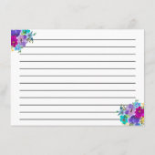 ピンクパープルブルーフローラブライダルシャワーレシピカード エンクロージャーカード (裏面)