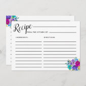 ピンクパープルブルーフローラブライダルシャワーレシピカード エンクロージャーカード (正面/裏面)