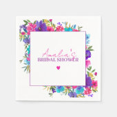 ピンクパープルブルーフローラブライダルシャワー スタンダードカクテルナプキン (正面)