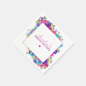 ピンクパープルブルーフローラブライダルシャワー スタンダードカクテルナプキン (角)
