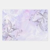 ピンクパープルブルーフローラ水彩誕生日彼女 ラッピングペーパーシート (正面3)